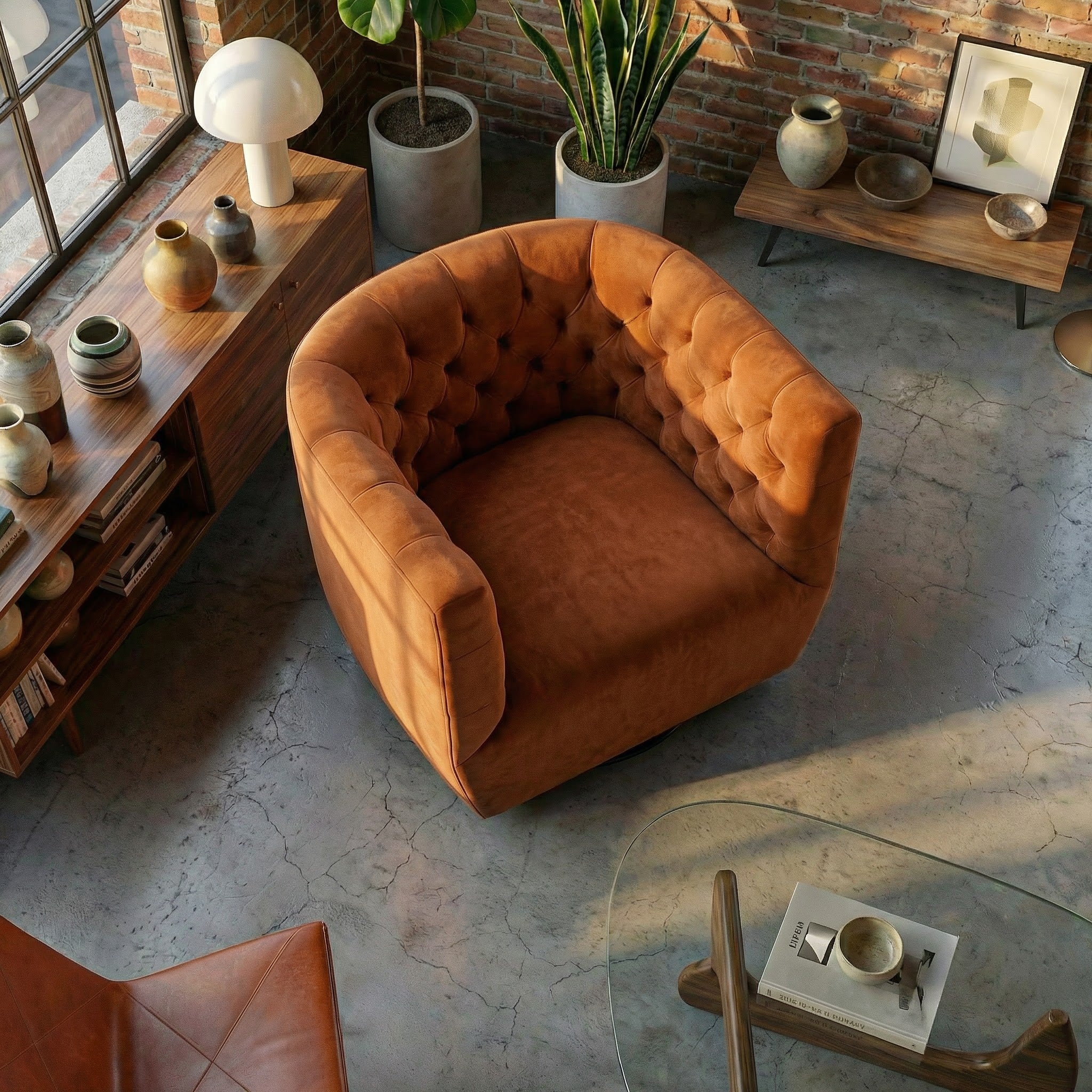 Lotte Swivel Chair | Burnt Orange Performance Velvet | MidinMod