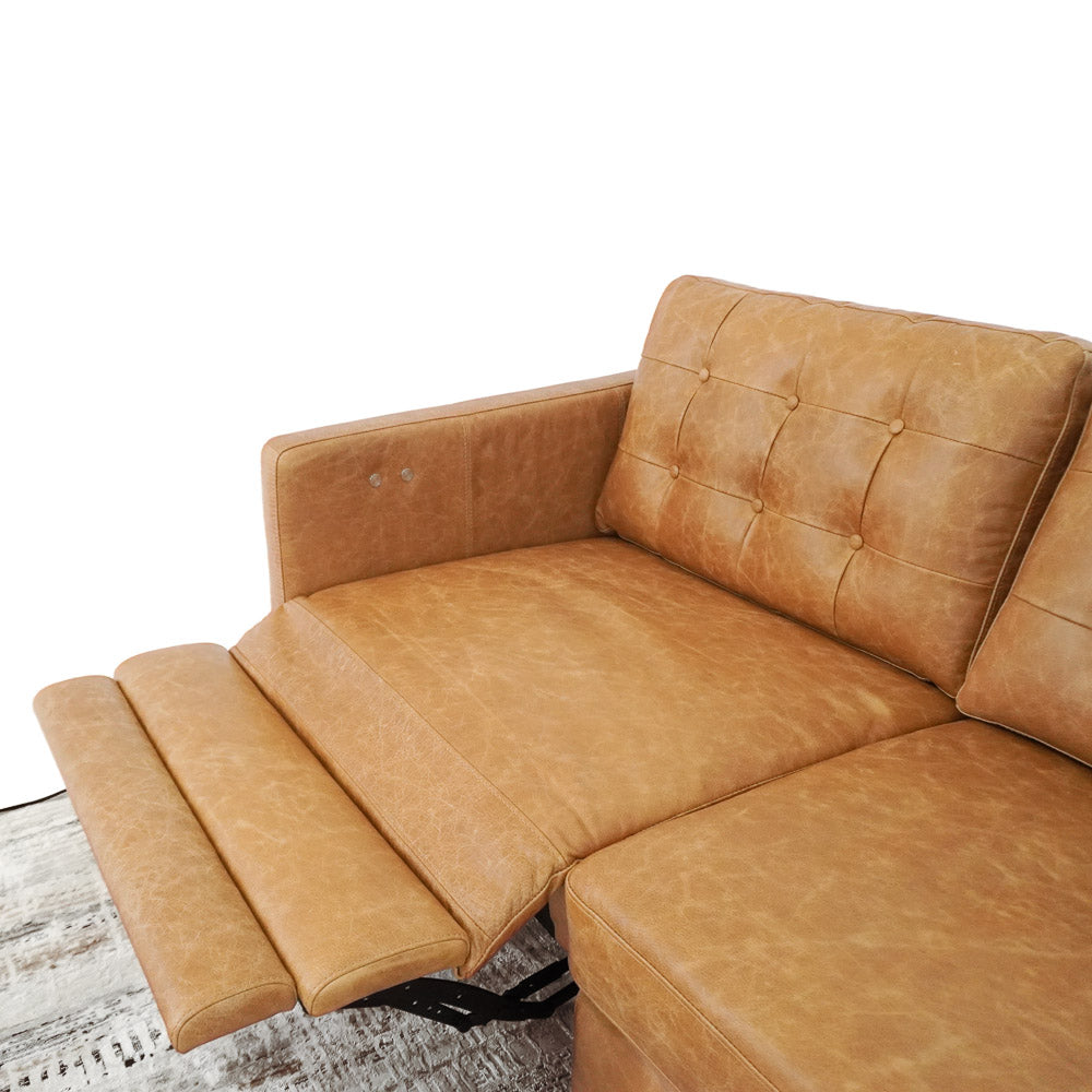 Louis Waxy Tan Leather Electric Reclining Sofa- Left Recliner