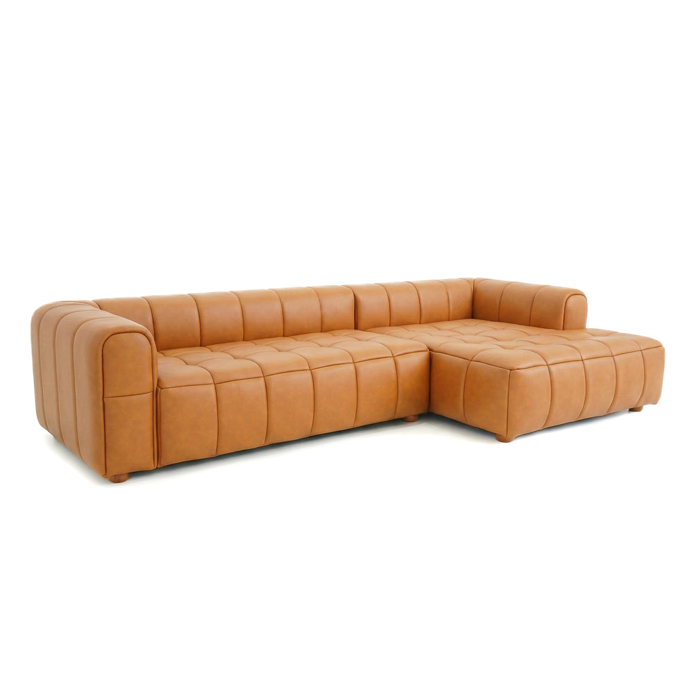 Luca Mid-Century Modern Right-Facing Sectional Sofa in Cognac Composite Leather | MidinMod