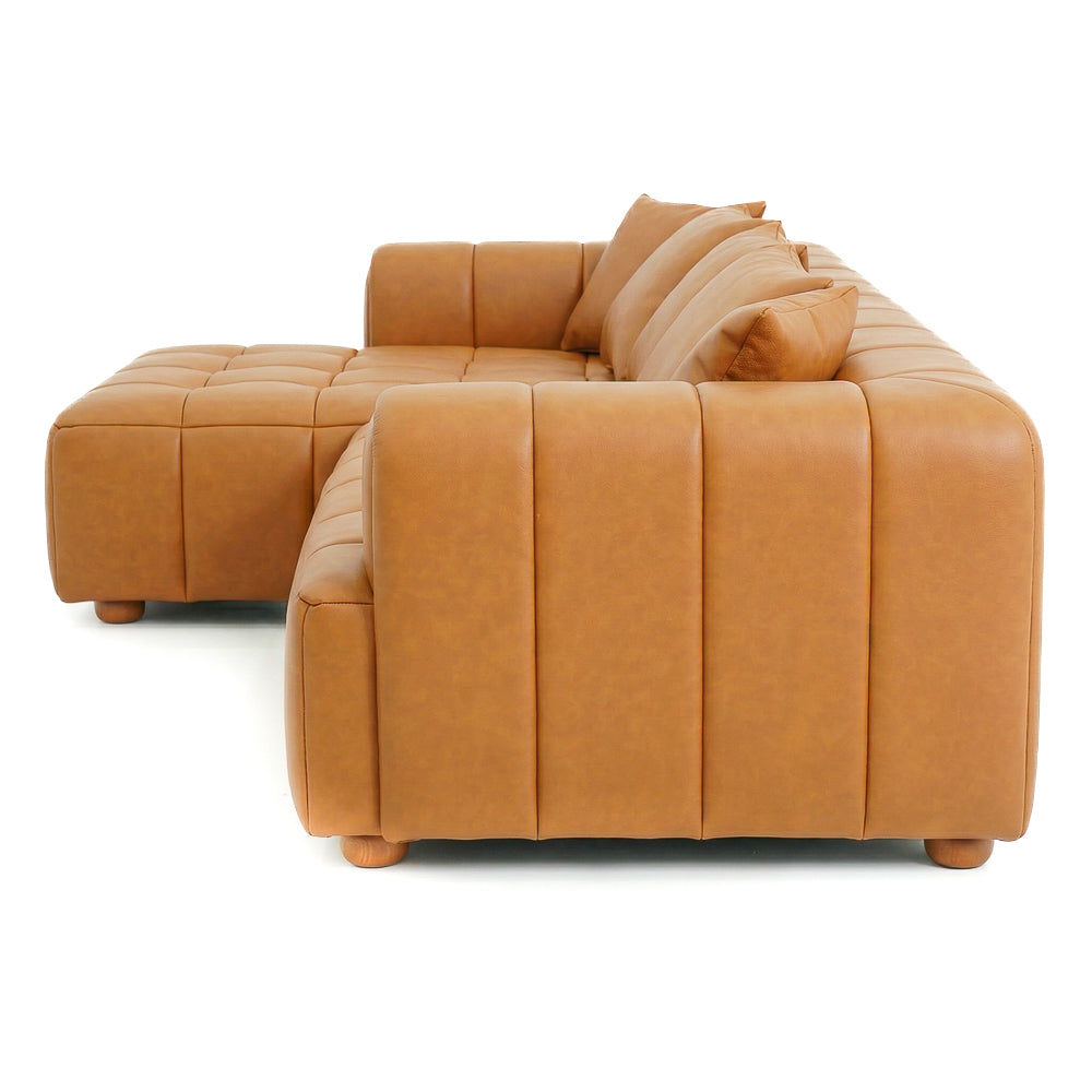 Luca Mid-Century Modern Right-Facing Sectional Sofa in Cognac Composite Leather | MidinMod