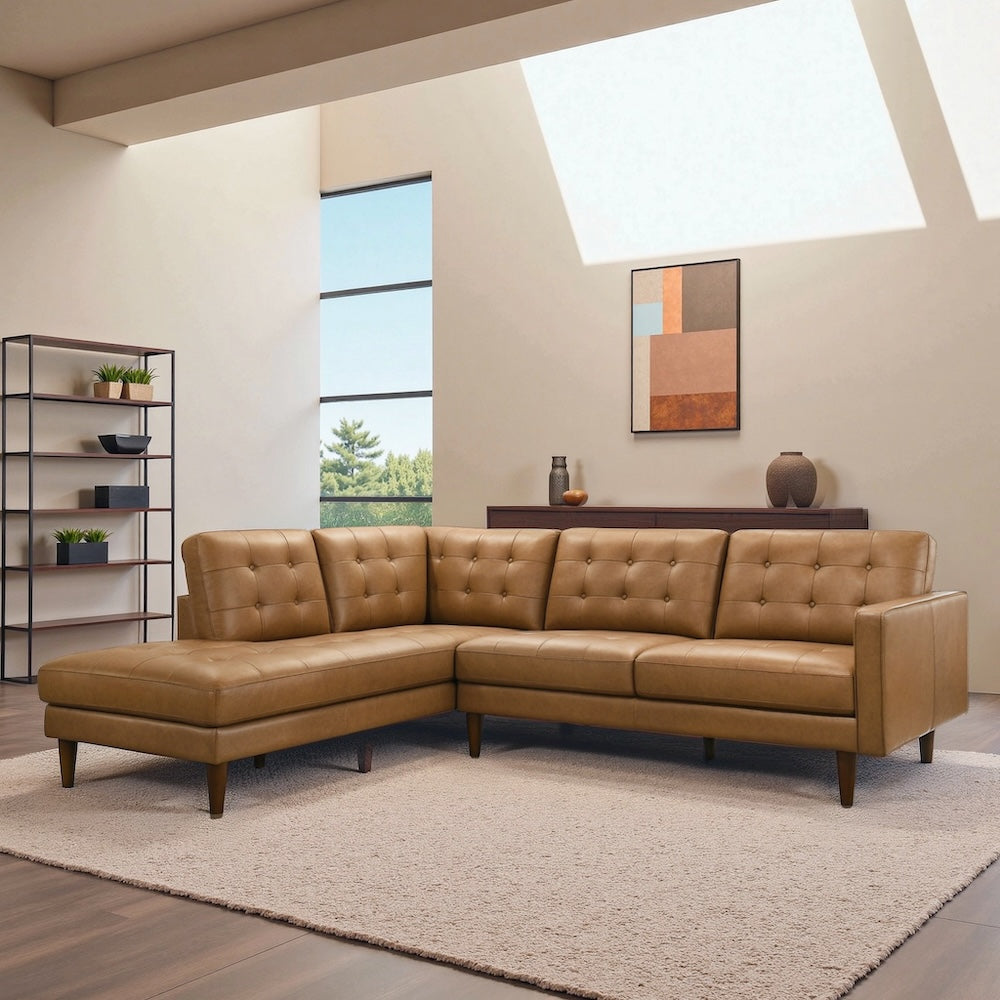 Lugano L-Shaped Genuine Leather Left-Facing Sectional Sofa - MidinMod