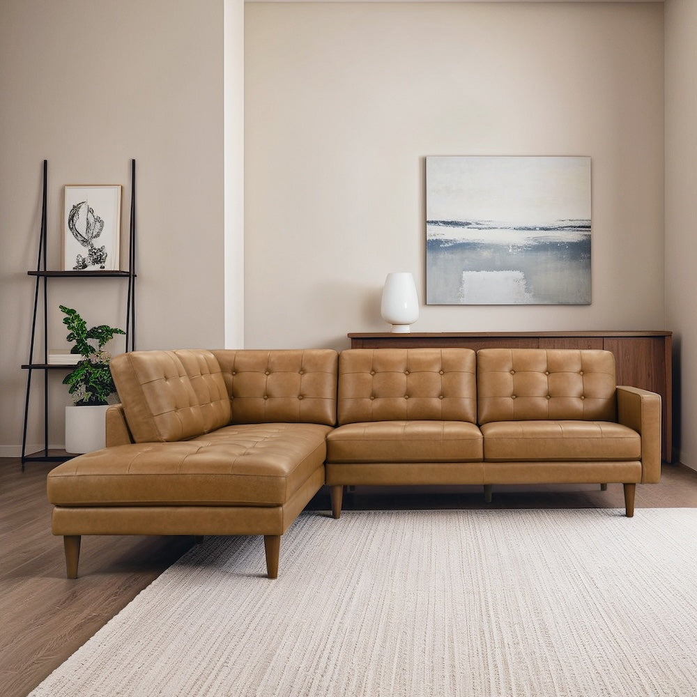 Lugano L-Shaped Genuine Leather Left-Facing Sectional Sofa - MidinMod