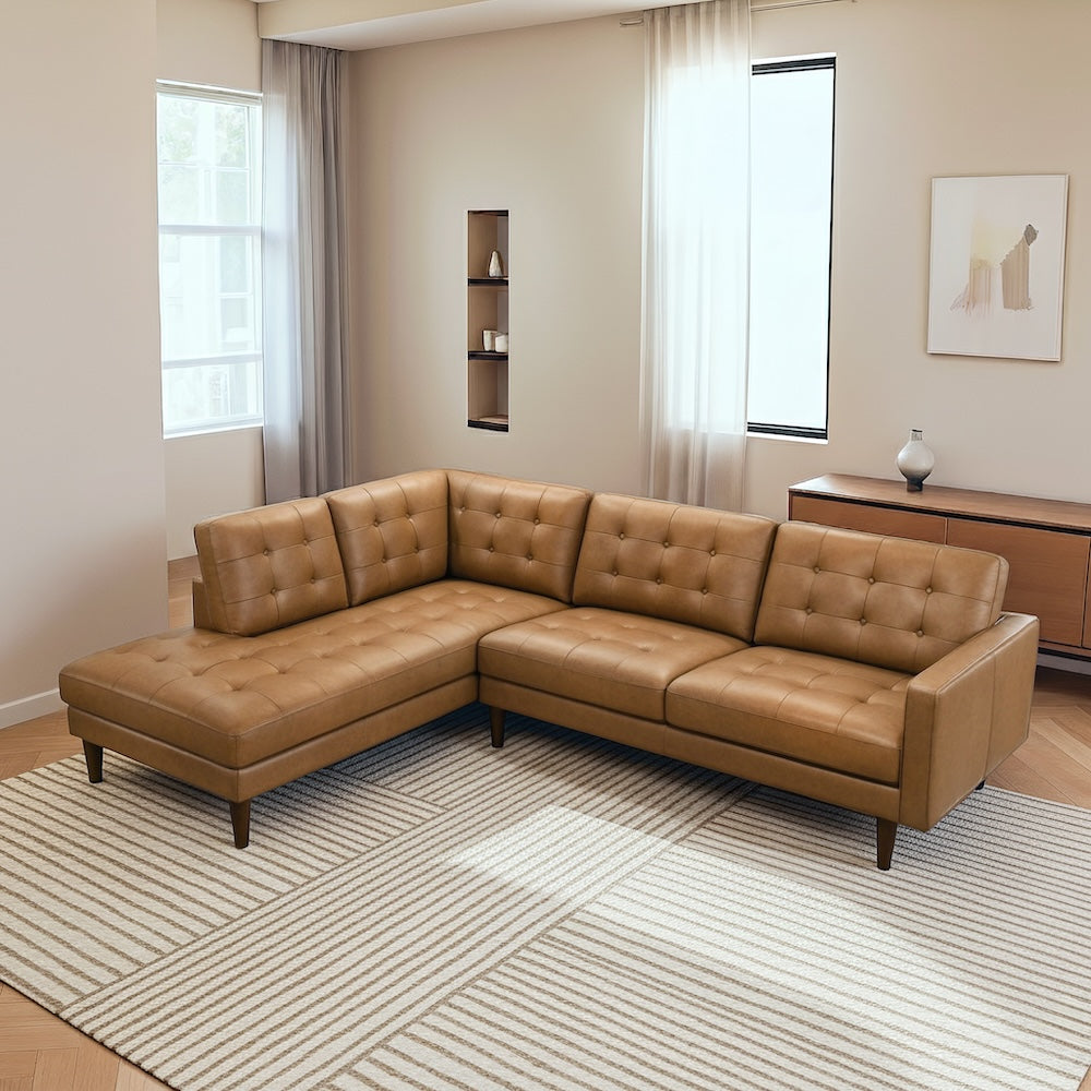 Lugano L-Shaped Genuine Leather Left-Facing Sectional Sofa - MidinMod