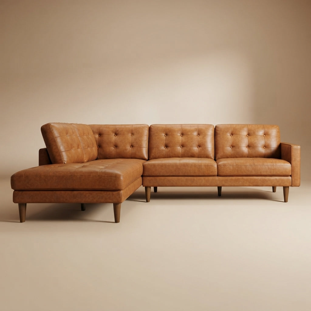 Lugano L-Shaped Genuine Leather Left-Facing Sectional Sofa - MidinMod