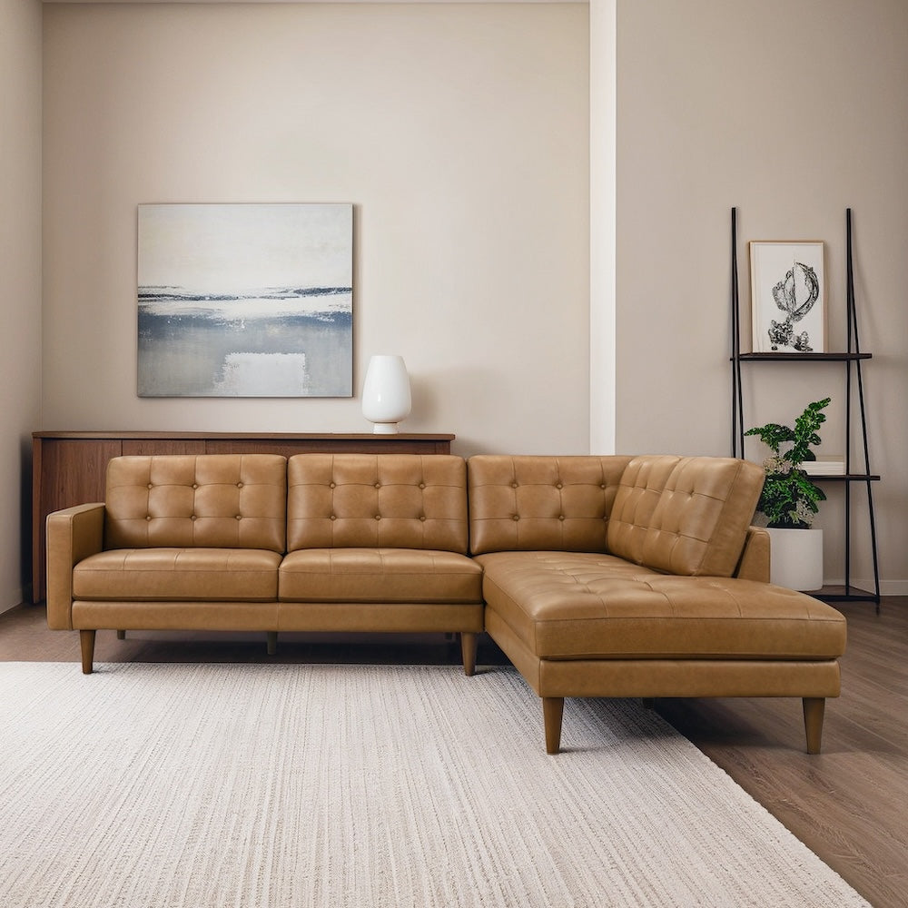 Lugano L-Shaped Genuine Leather Right-Facing Sectional Sofa - MidinMod