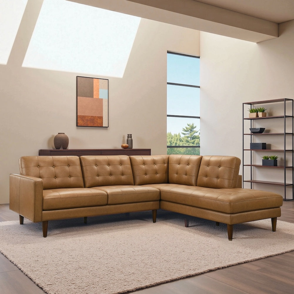 Lugano L-Shaped Genuine Leather Right-Facing Sectional Sofa - MidinMod