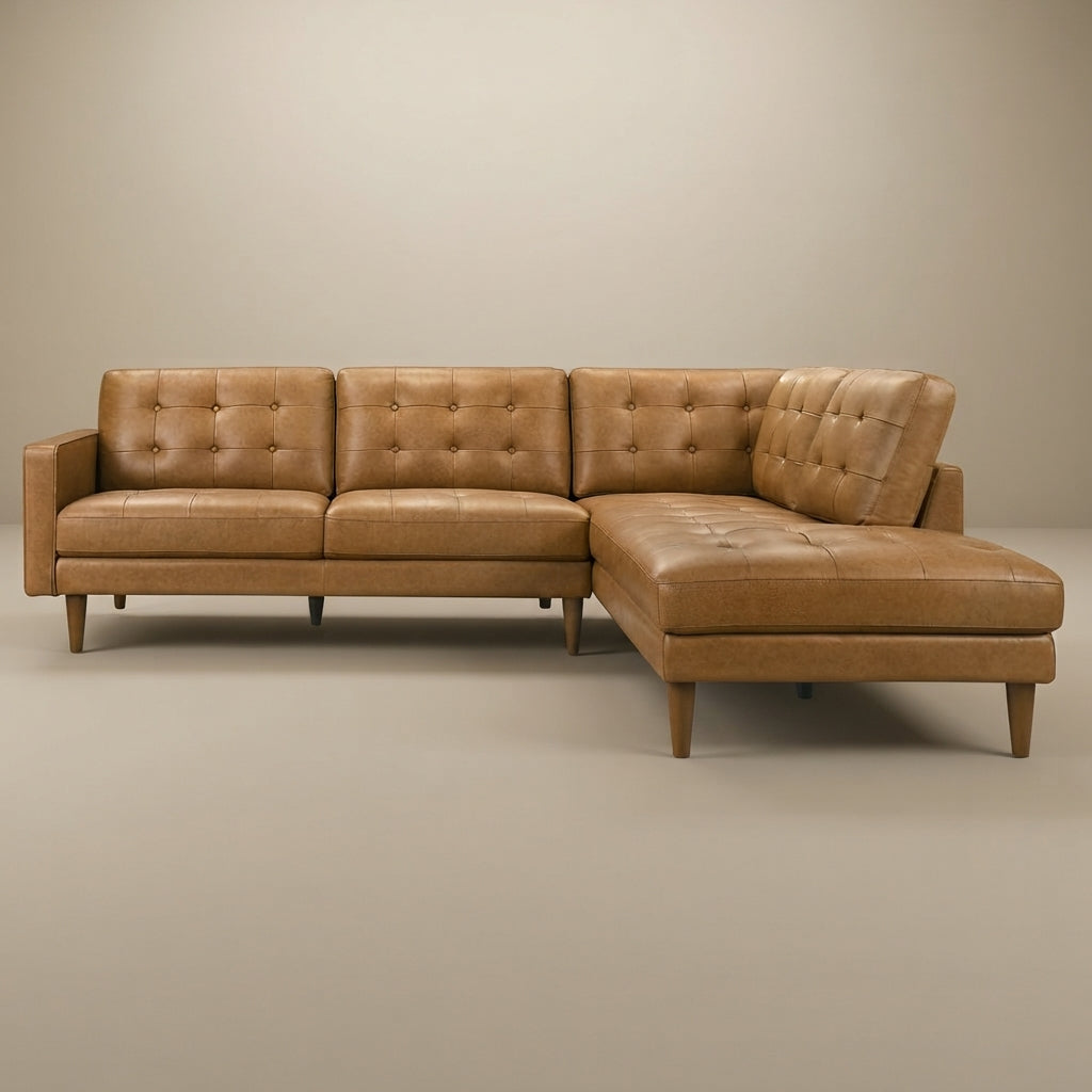 Lugano L-Shaped Genuine Leather Right-Facing Sectional Sofa - MidinMod