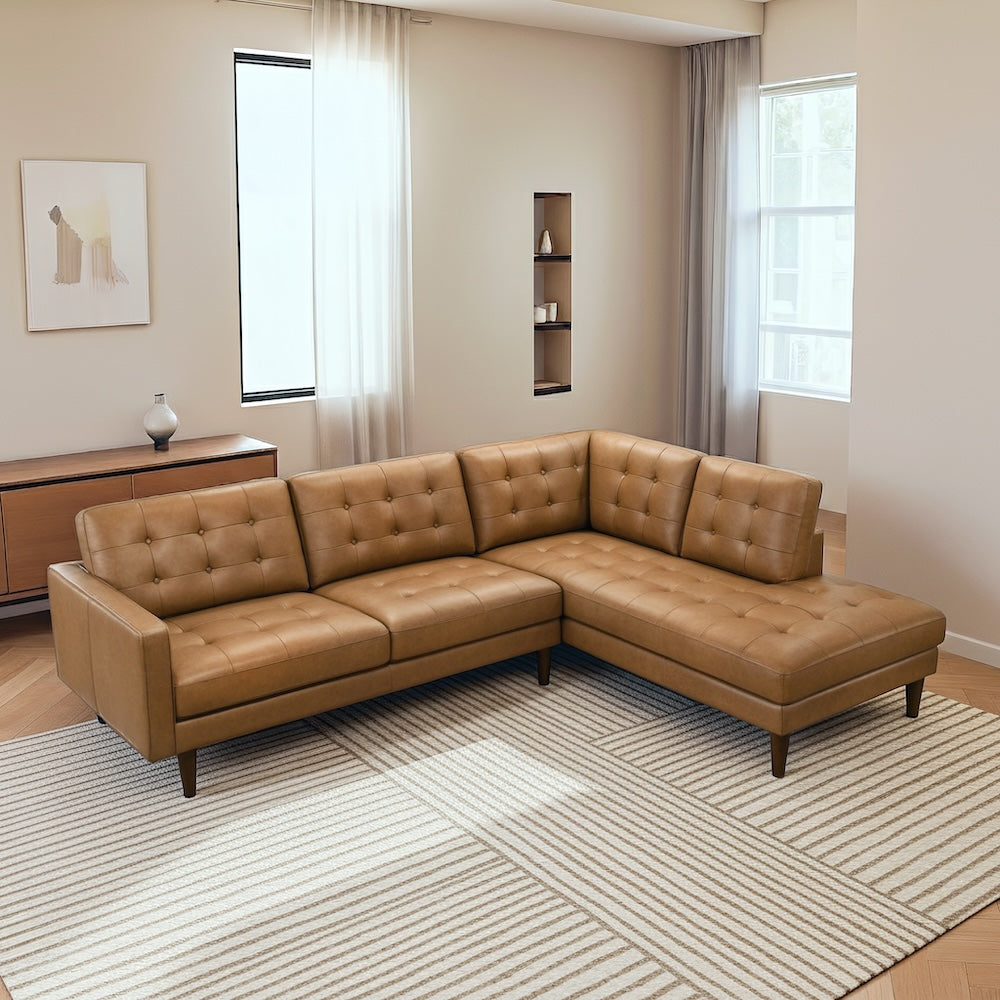 Lugano L-Shaped Genuine Leather Right-Facing Sectional Sofa - MidinMod