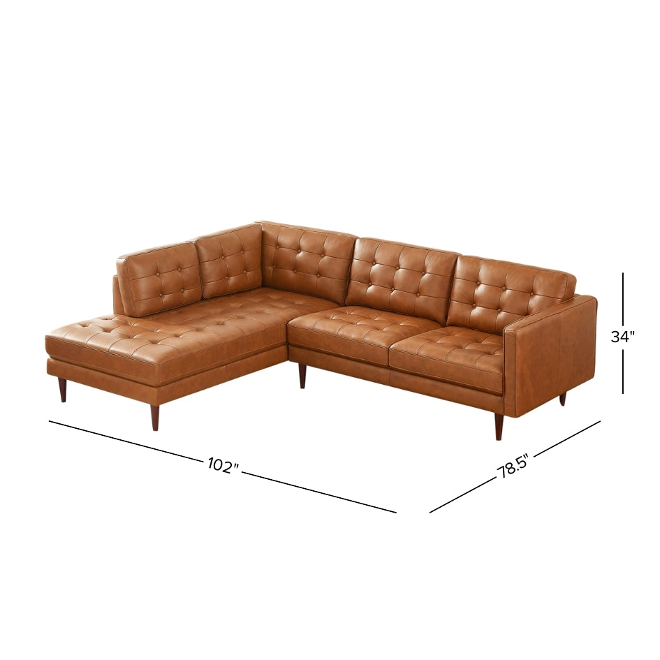 Lugano L-Shaped Genuine Leather Left-Facing Sectional Sofa Cognac