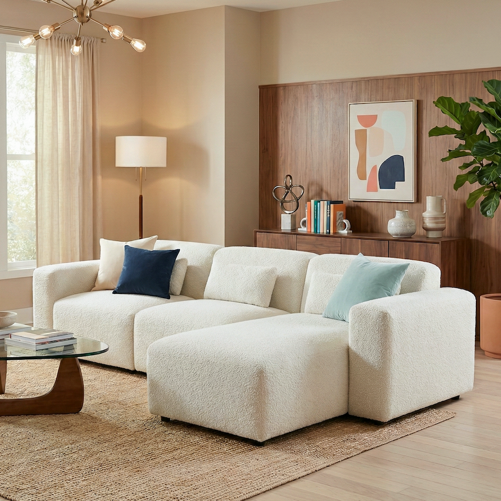 Lulu 3-Piece Boucle Sectional | Right-Facing L-Shaped Sofa | MidinMod