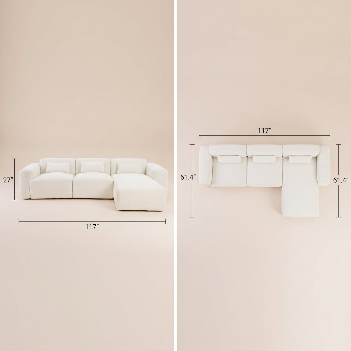 Lulu 3-Piece Boucle Sectional | Right-Facing L-Shaped Sofa | MidinMod