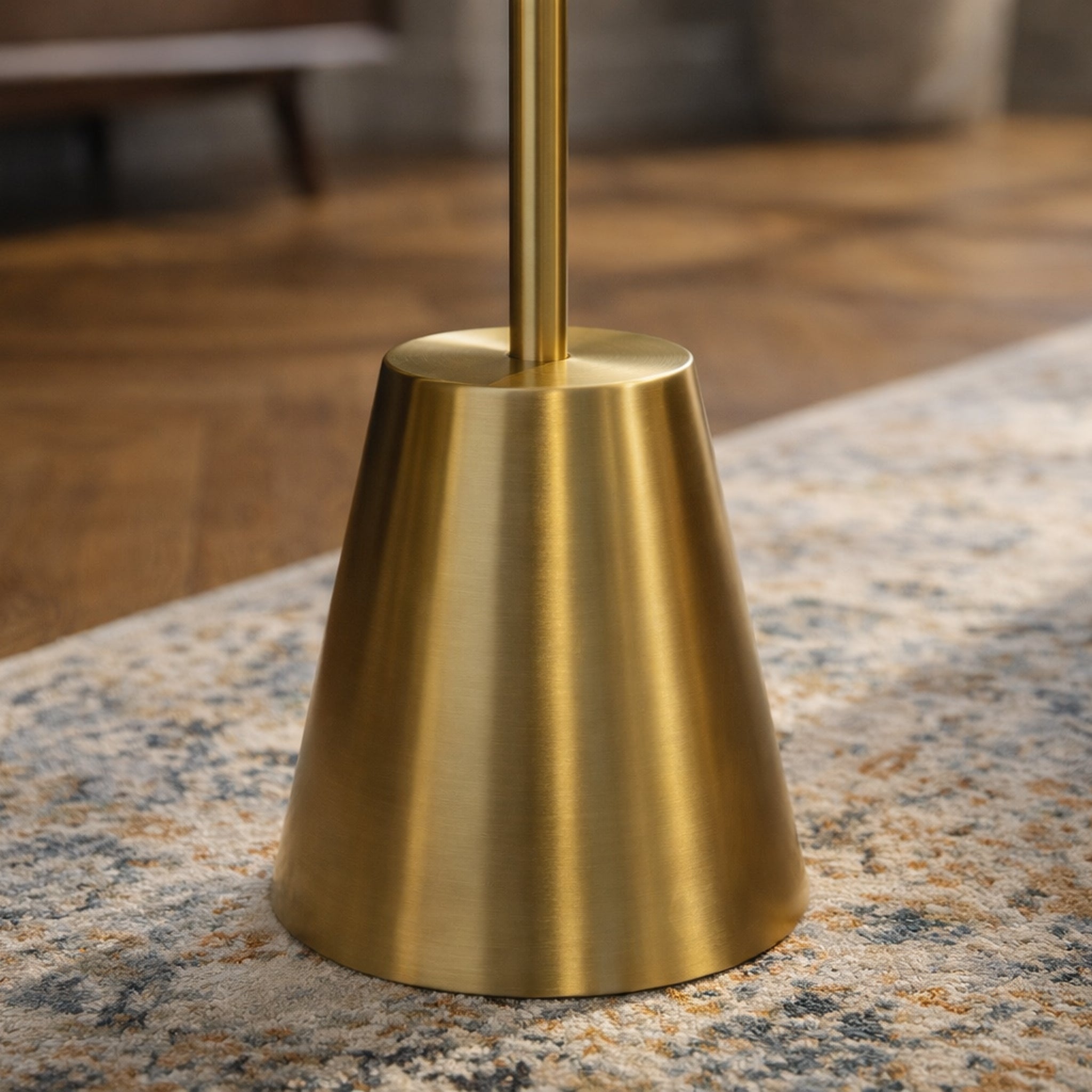 Lumina Brassed Gold Floor Lamp with Triple Spots and Metal Cone Base | MidinMod