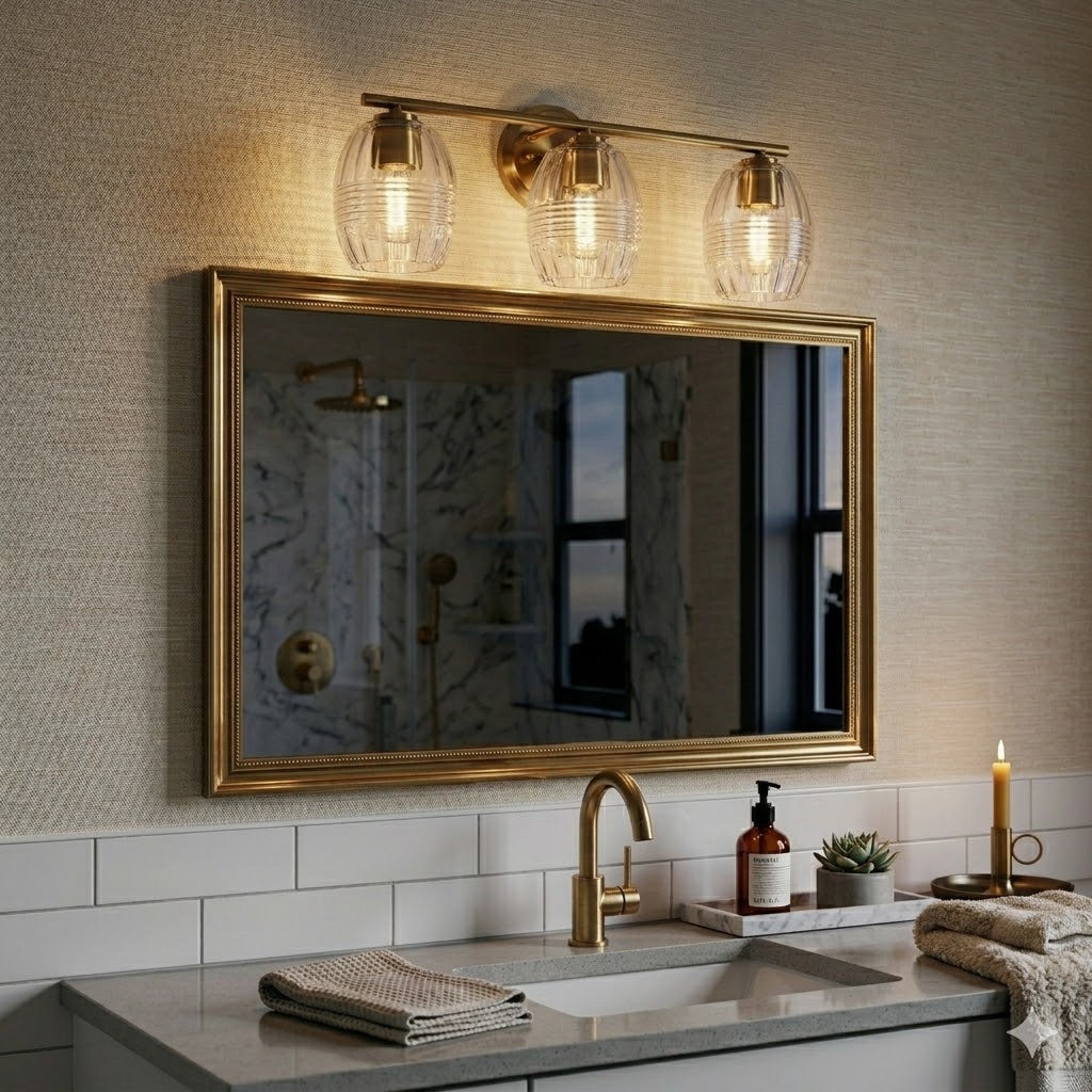 Luster Three Lights Vanity | Satin Brass & Clear Glass | MidinMod