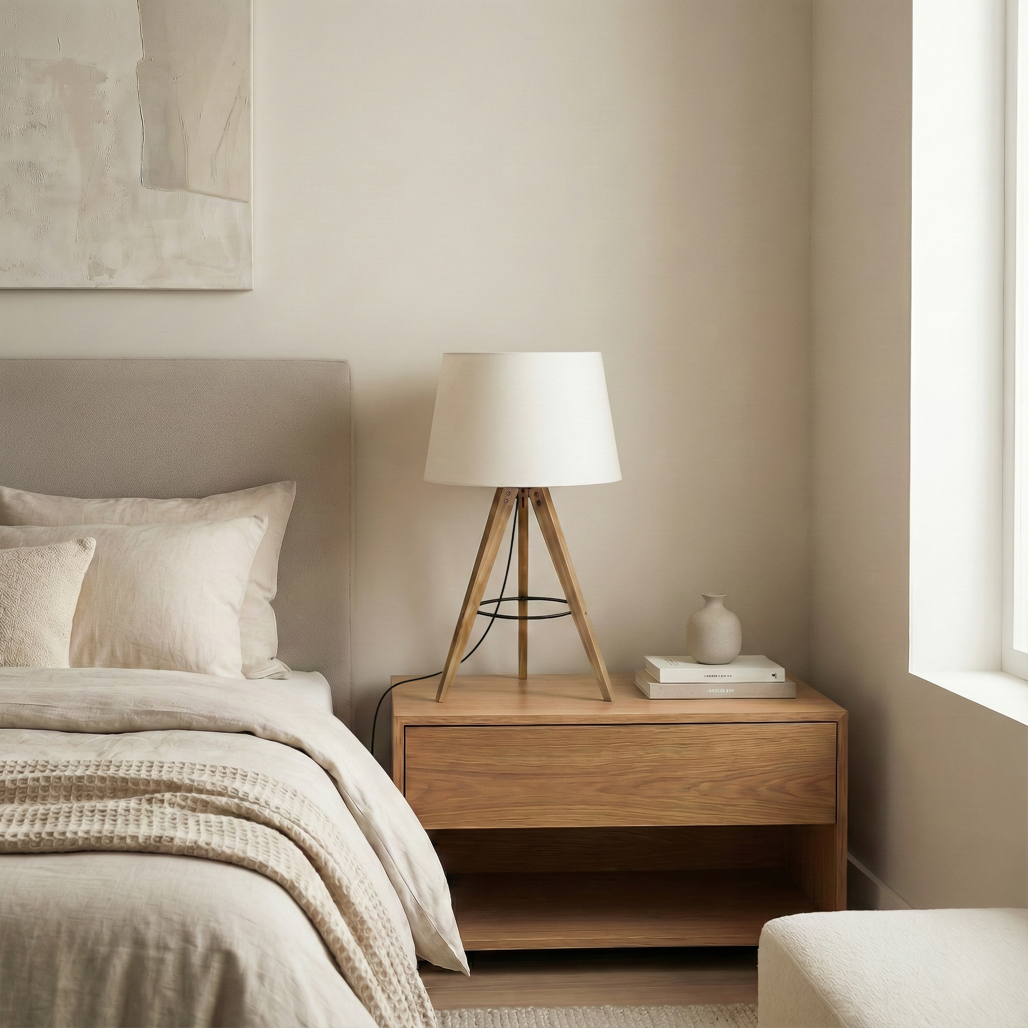 Lyra Three-Legged Wooden Tripod Table Lamp - Natural & Black | MidinMod