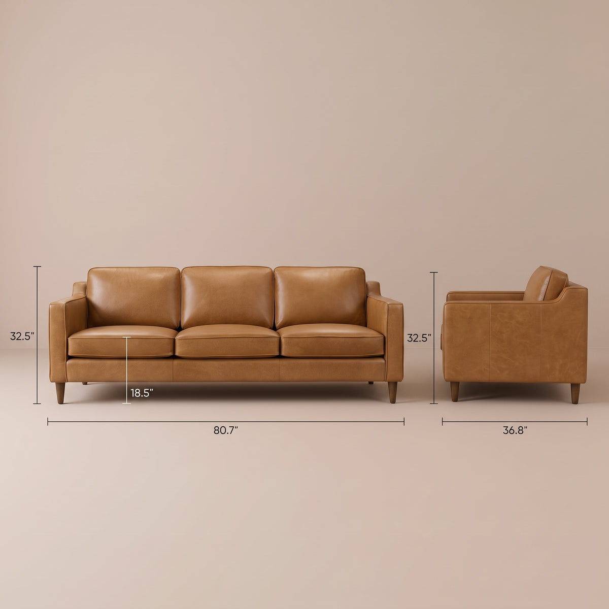 Manhattan Mid Century Modern Leather Sofa- Mid In Mod