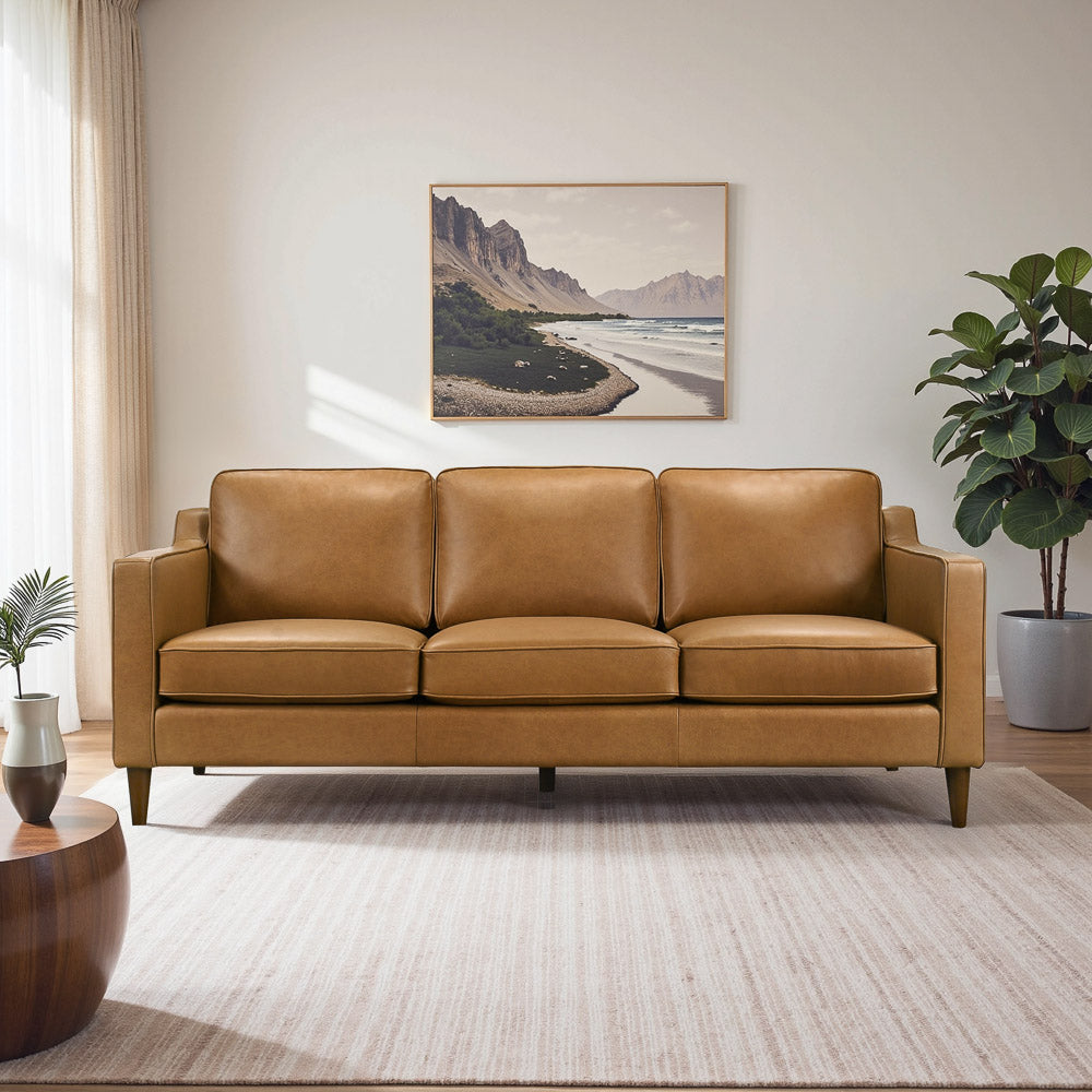 Manhattan Mid Century Modern Leather Sofa- Mid In Mod