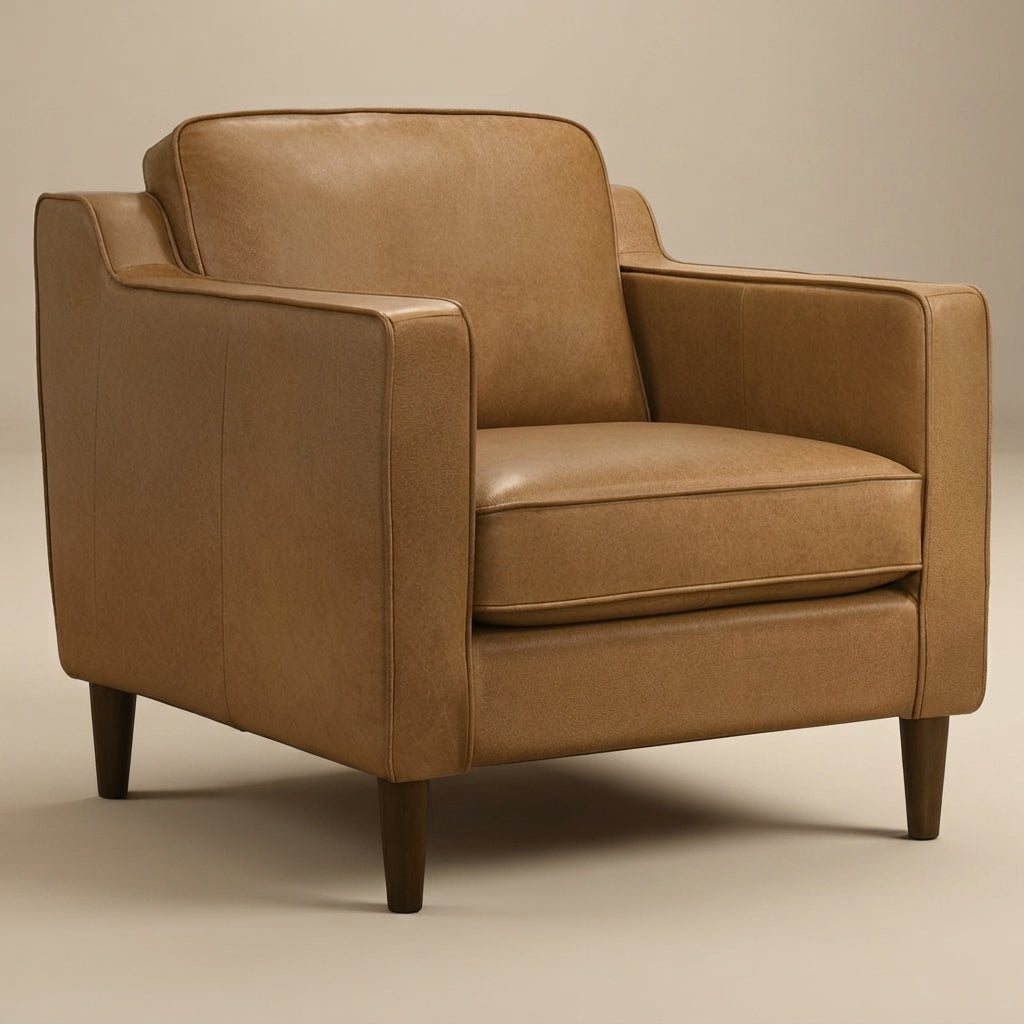 Manhattan Mid-Century Modern Tan Genuine Leather Lounge Chair - MidinMod