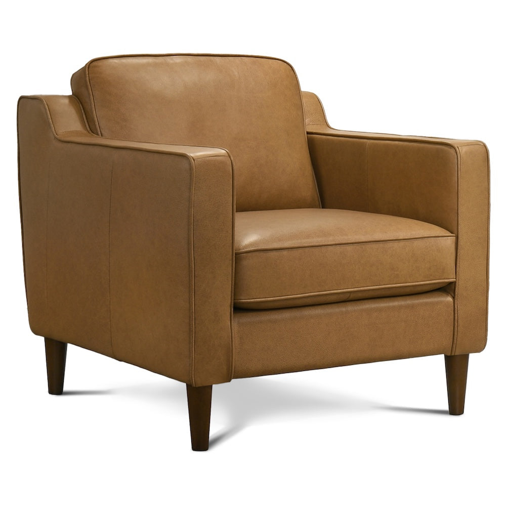 Manhattan Mid-Century Modern Tan Genuine Leather Lounge Chair - MidinMod