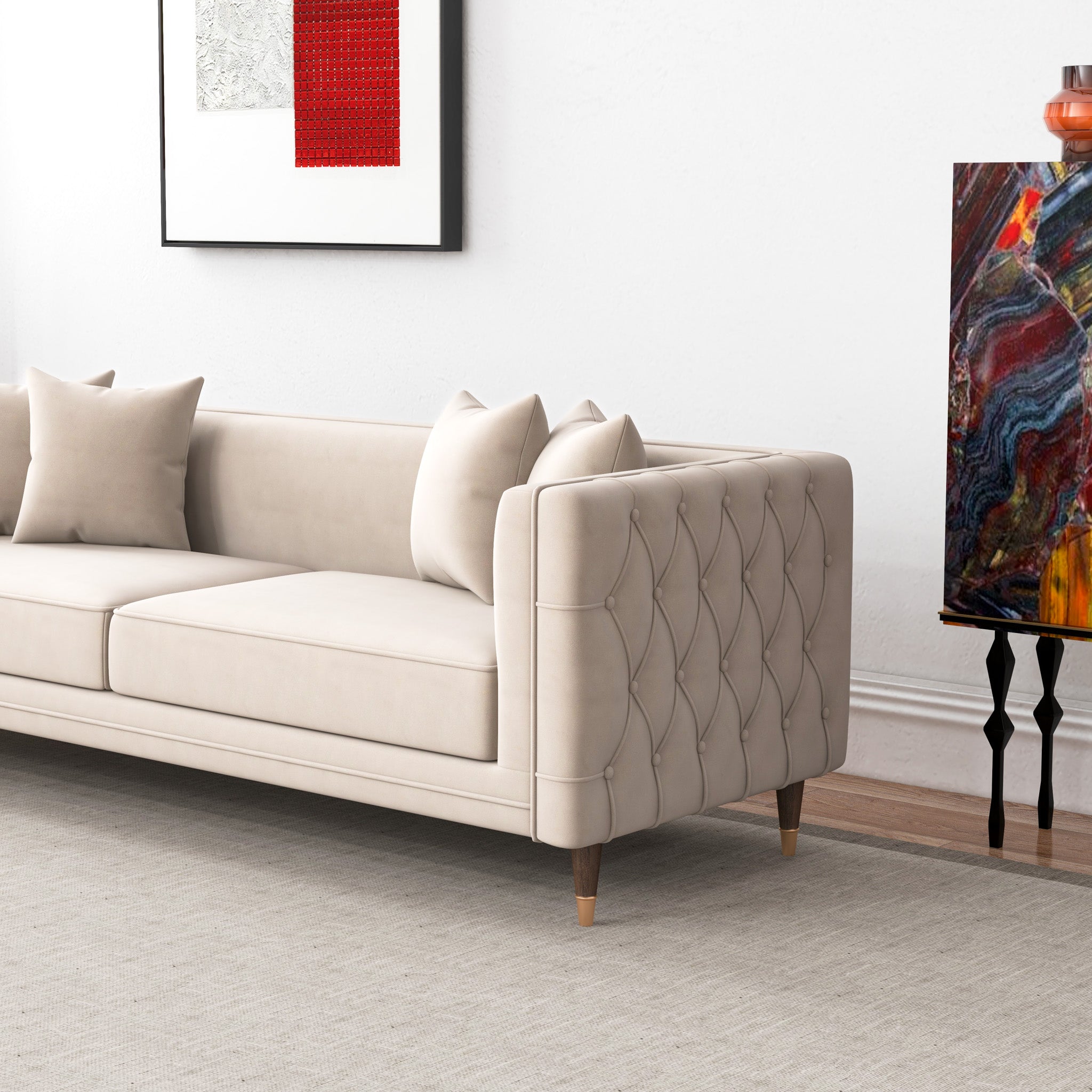 Mara Light Cream Velvet Sofa