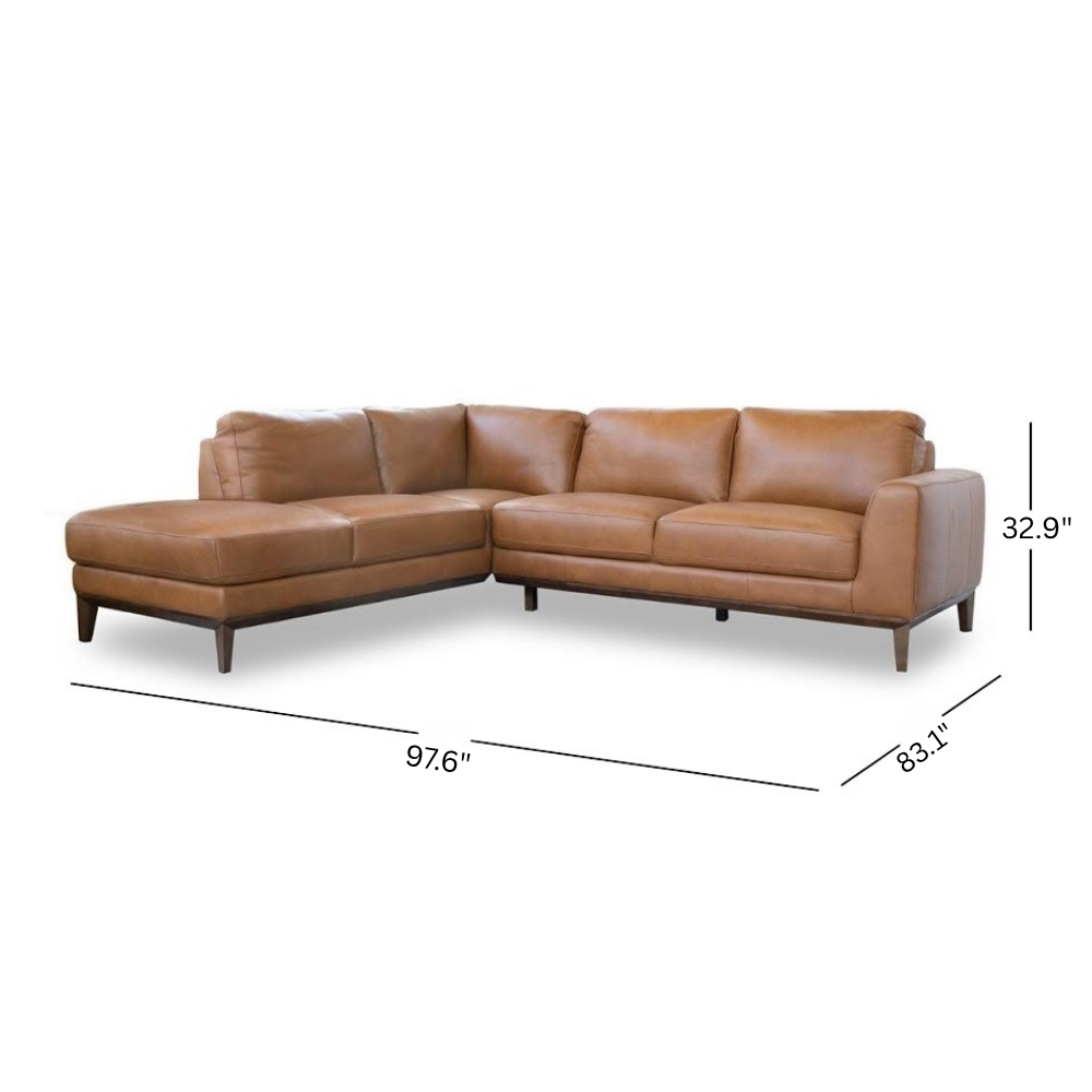 Mayfair Tan Leather Sectional Left Facing Chaise - MidinMod