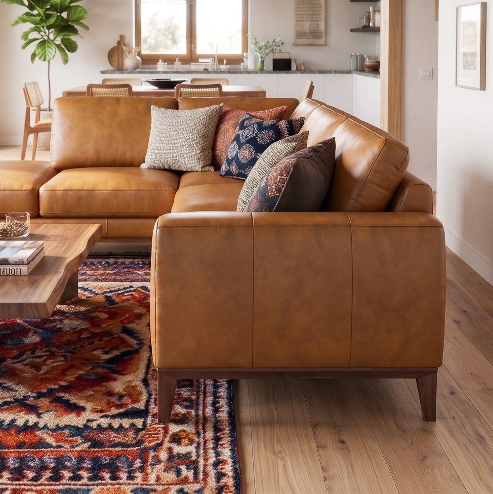 Mayfair Luxury Tan Leather Sectional | MidinMod