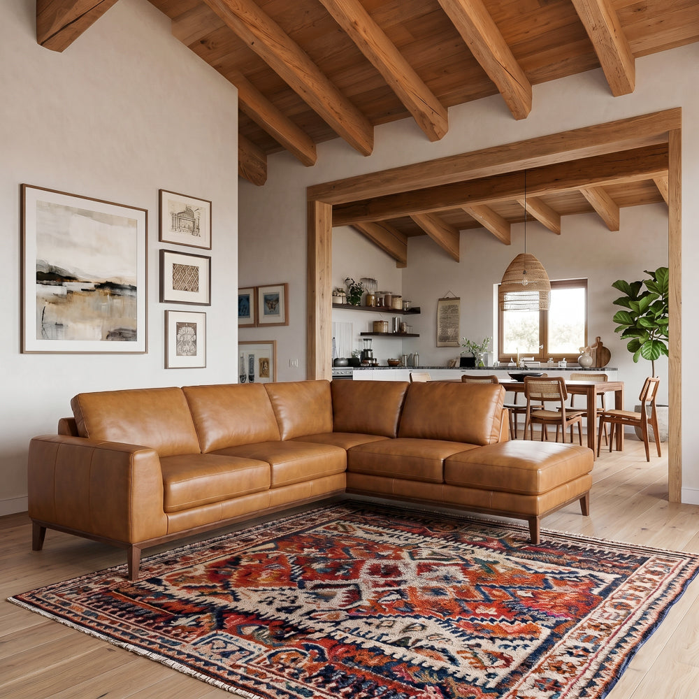 Mayfair Luxury Tan Leather Sectional Sofa | MidinMod