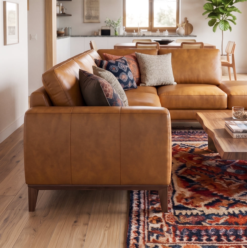 Mayfair Luxury Tan Leather Sectional Sofa | MidinMod
