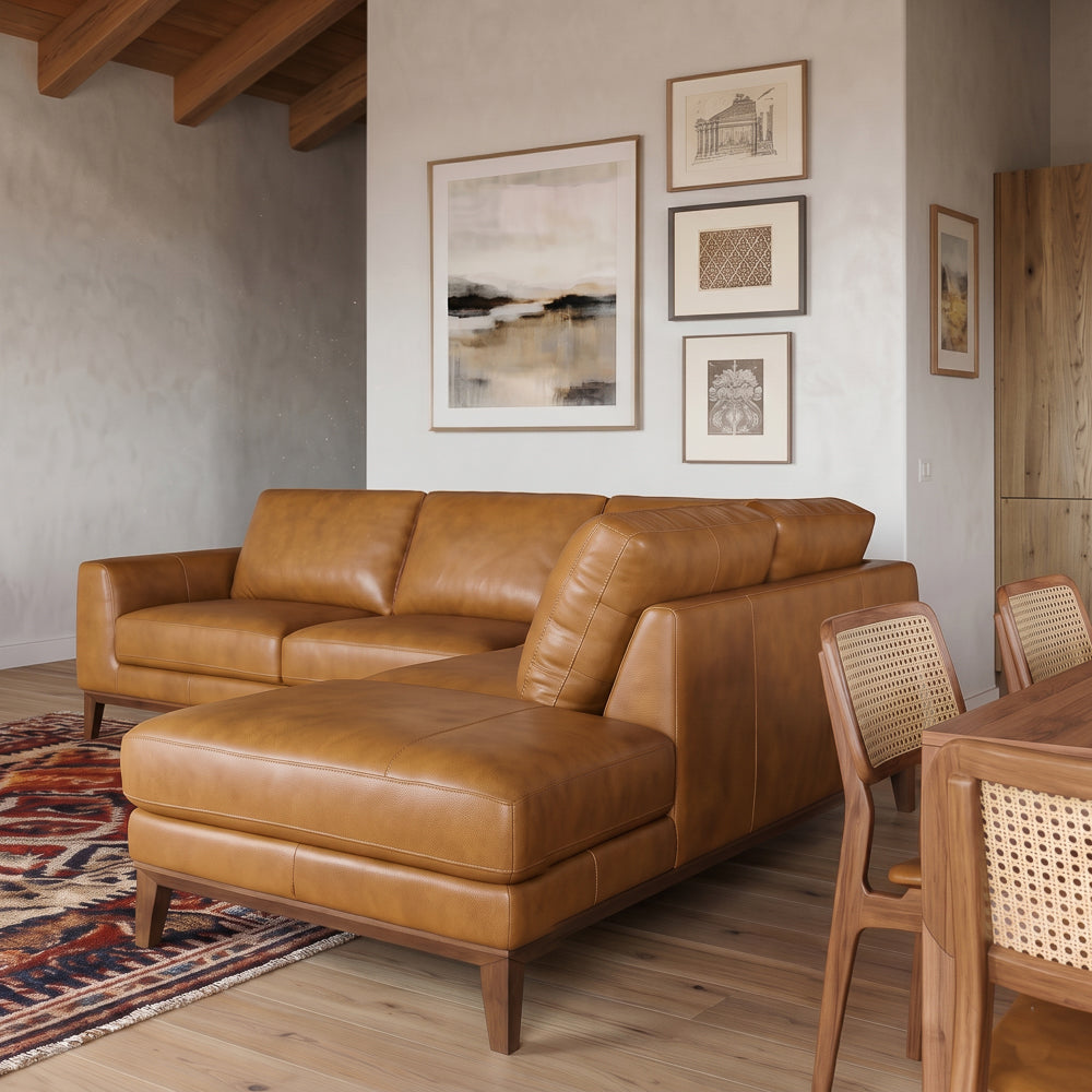 Mayfair Luxury Tan Leather Sectional Sofa | MidinMod