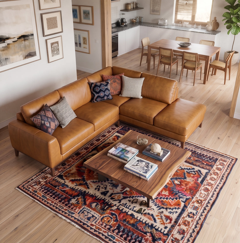 Mayfair Luxury Tan Leather Sectional Sofa | MidinMod