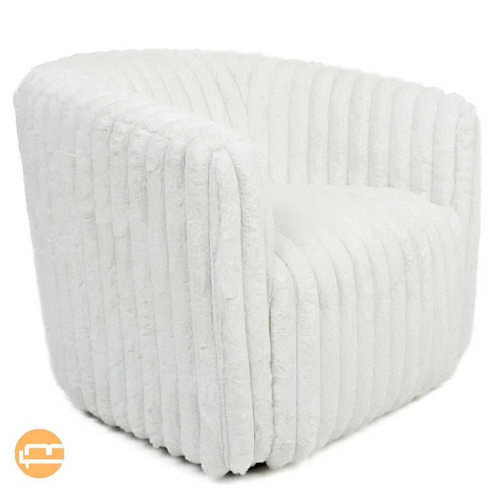 Mayfield White Soft Plush Fabric Swivel Chair