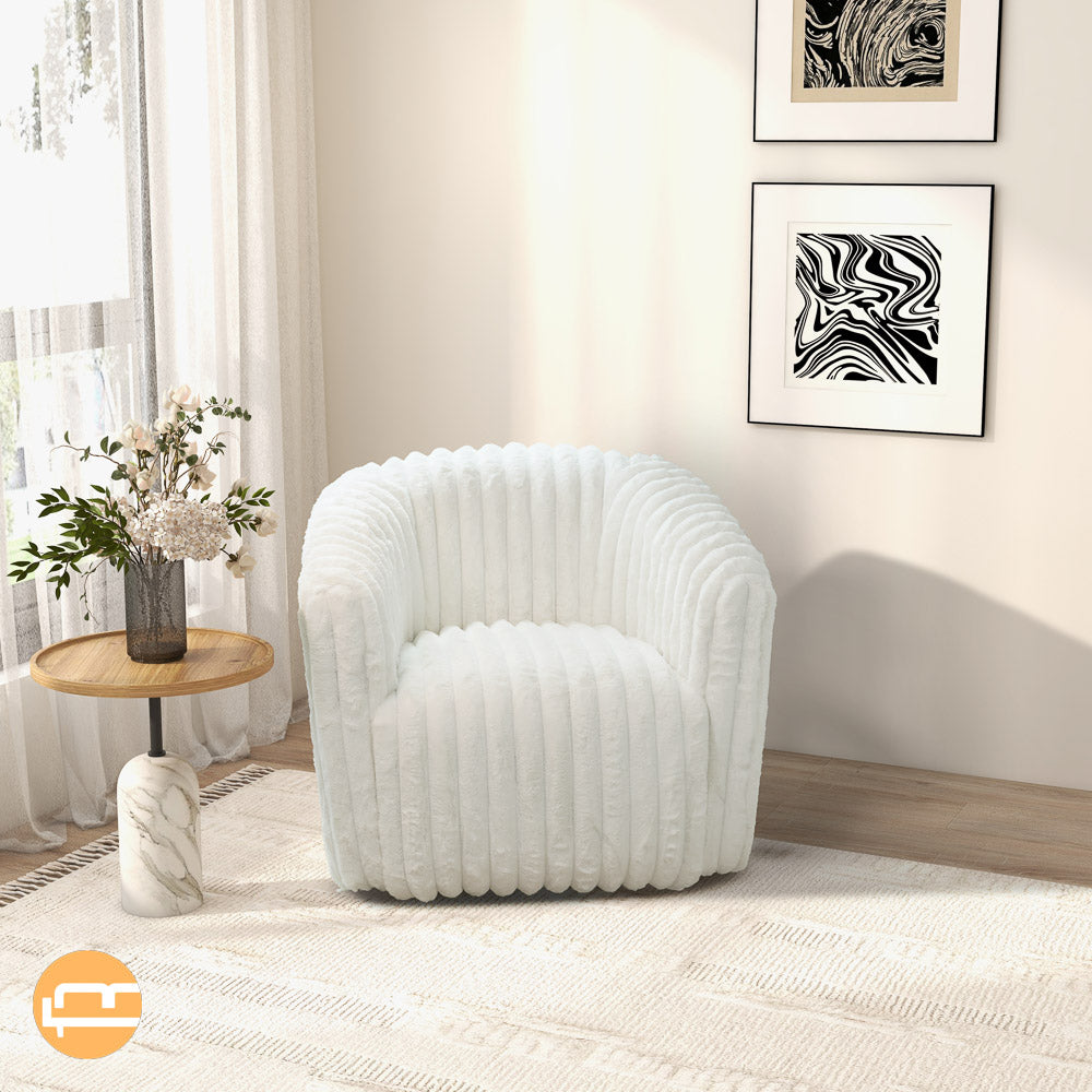 Mayfield White Soft Plush Fabric Swivel Chair