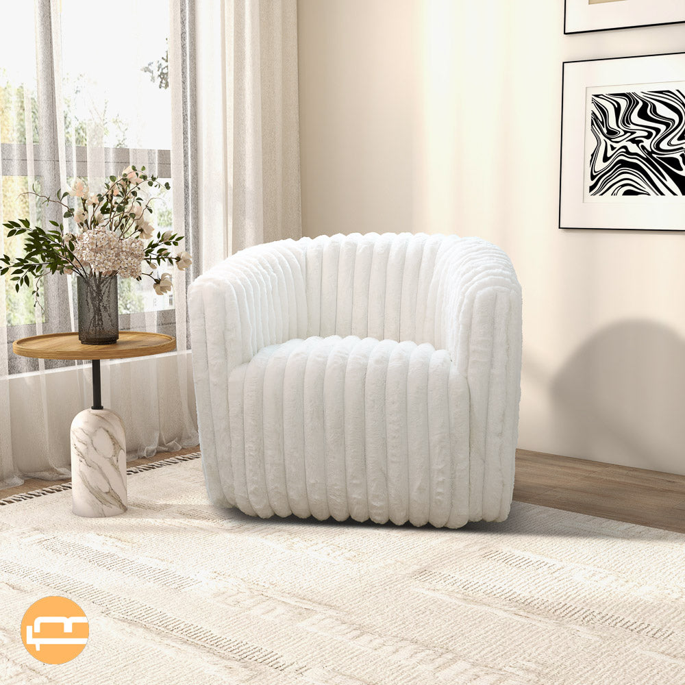 Mayfield White Soft Plush Fabric Swivel Chair