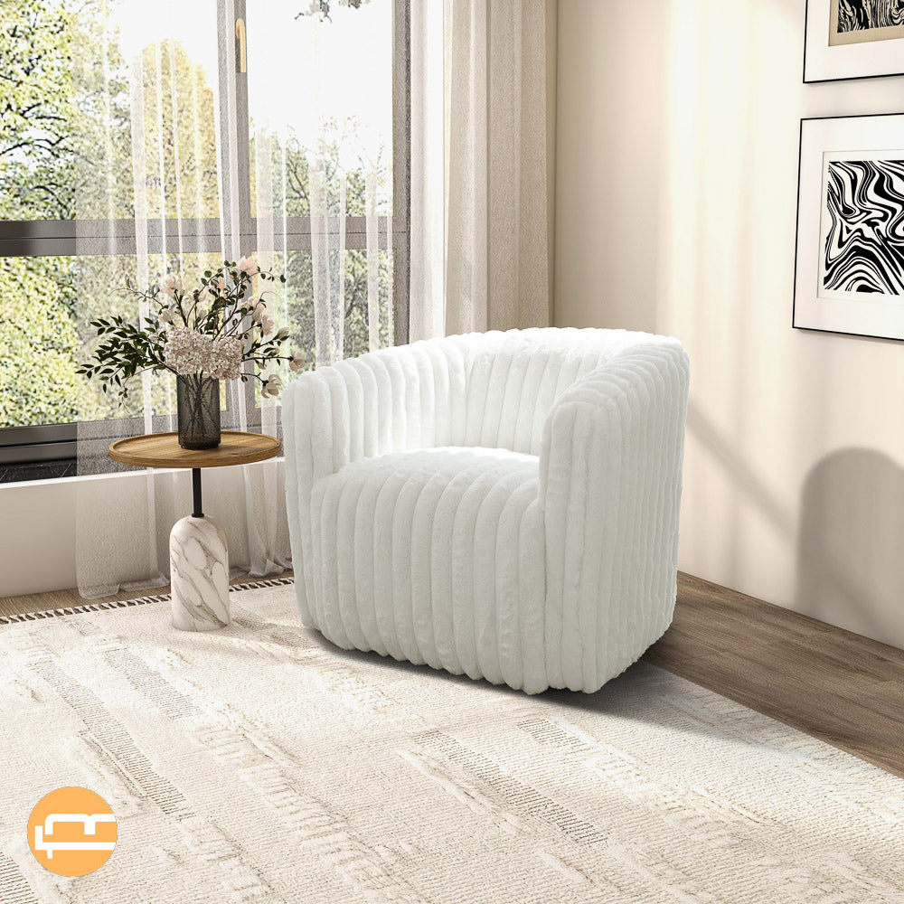 Mayfield White Soft Plush Fabric Swivel Chair