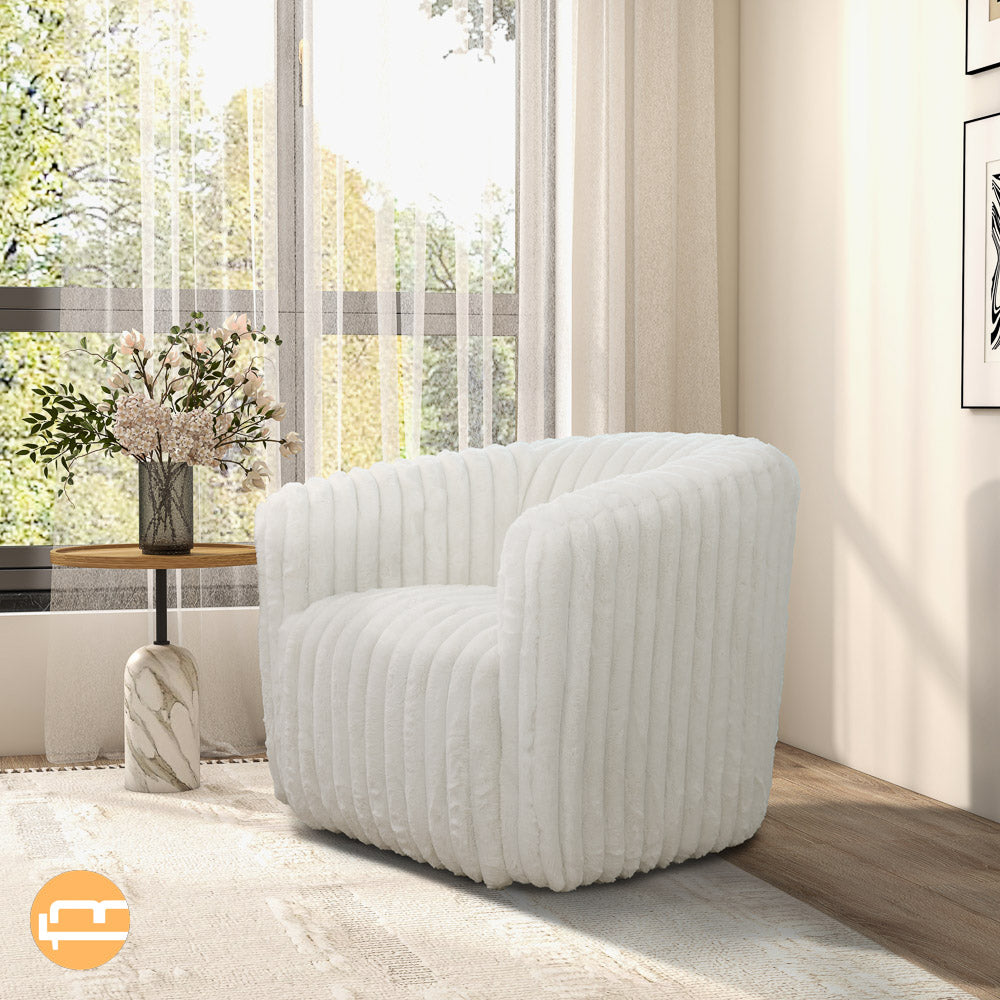 Mayfield White Soft Plush Fabric Swivel Chair