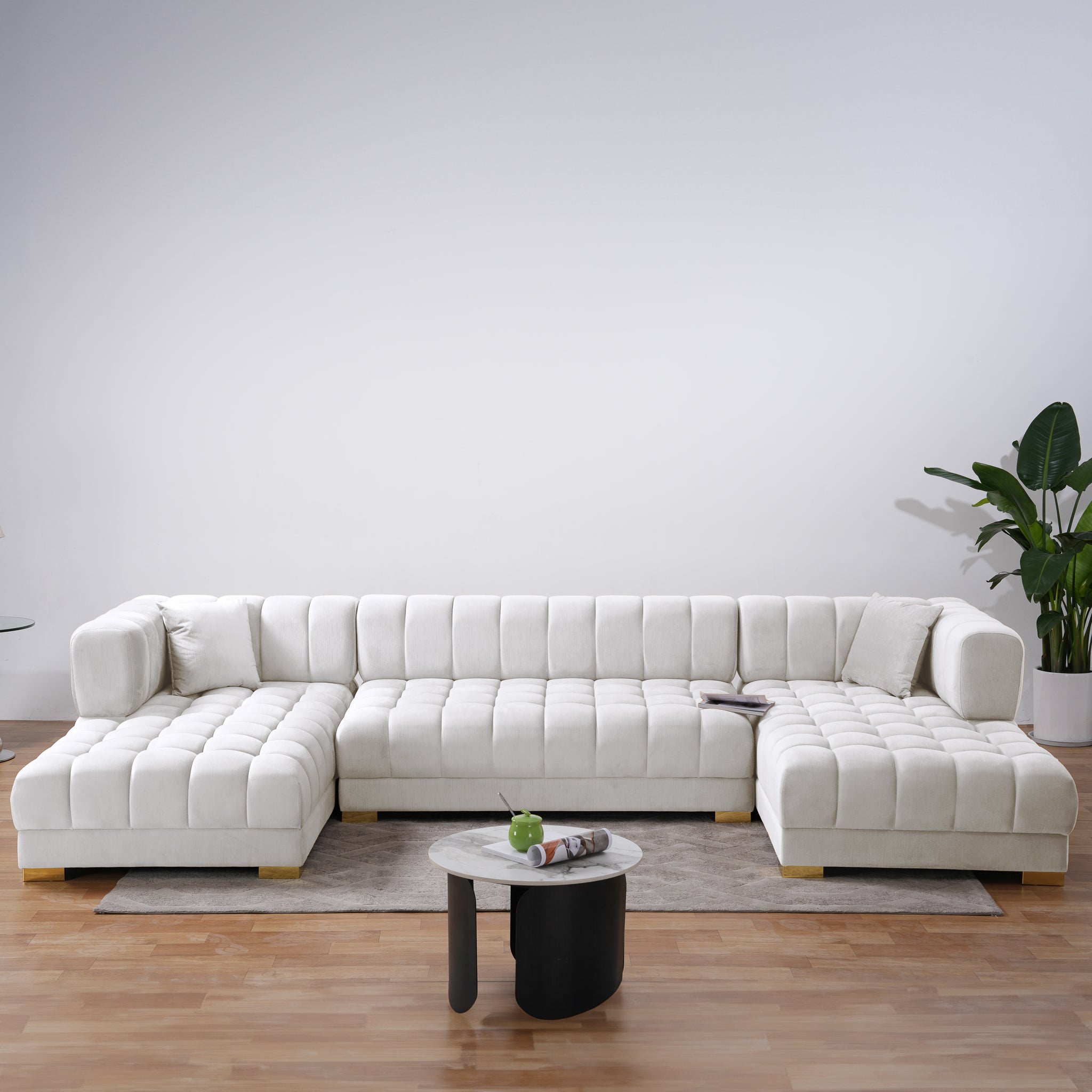 Mayford Ivory Velvet U-Shape Corner Sofa - MidinMod