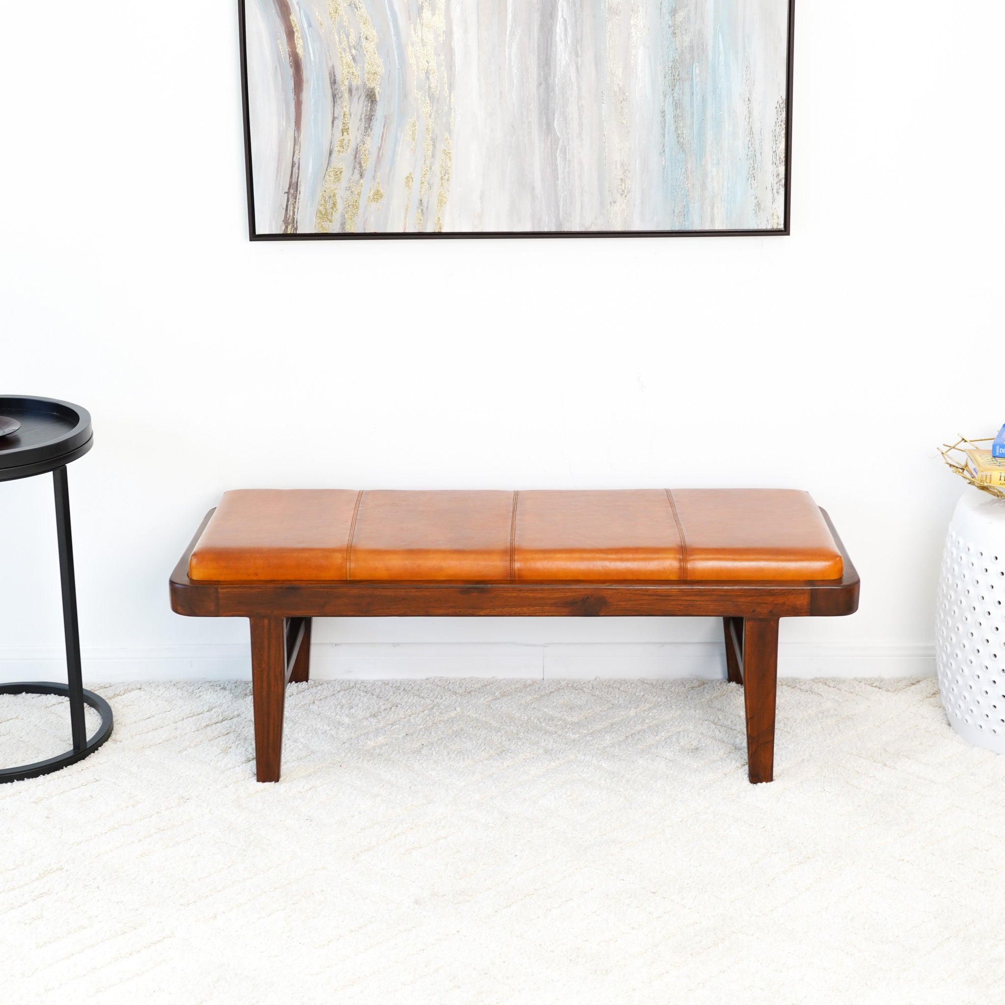 Maywood Tan Leather Bench - MidinMod