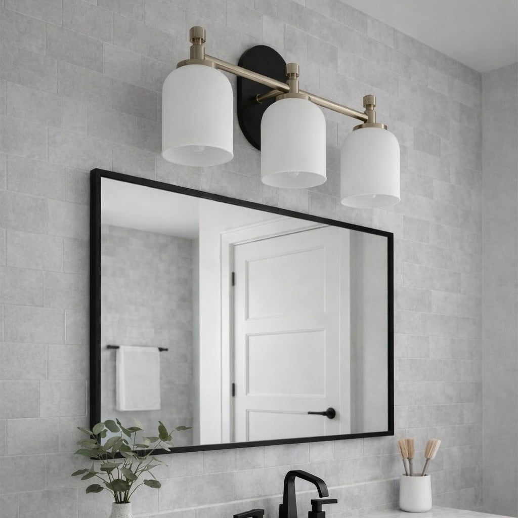 Meadows Three Lights Vanity Brushed Gold Bathroom Wall Light | MidinMod