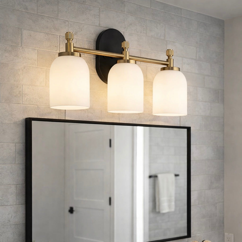 Meadows Three Lights Vanity Brushed Gold Bathroom Wall Light | MidinMod