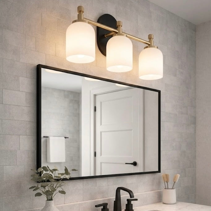 Meadows Three Lights Vanity Brushed Gold Bathroom Wall Light | MidinMod