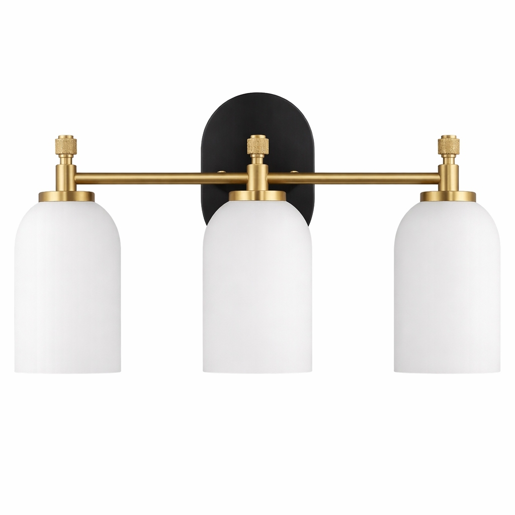 Meadows Three Lights Vanity Brushed Gold Bathroom Wall Light | MidinMod