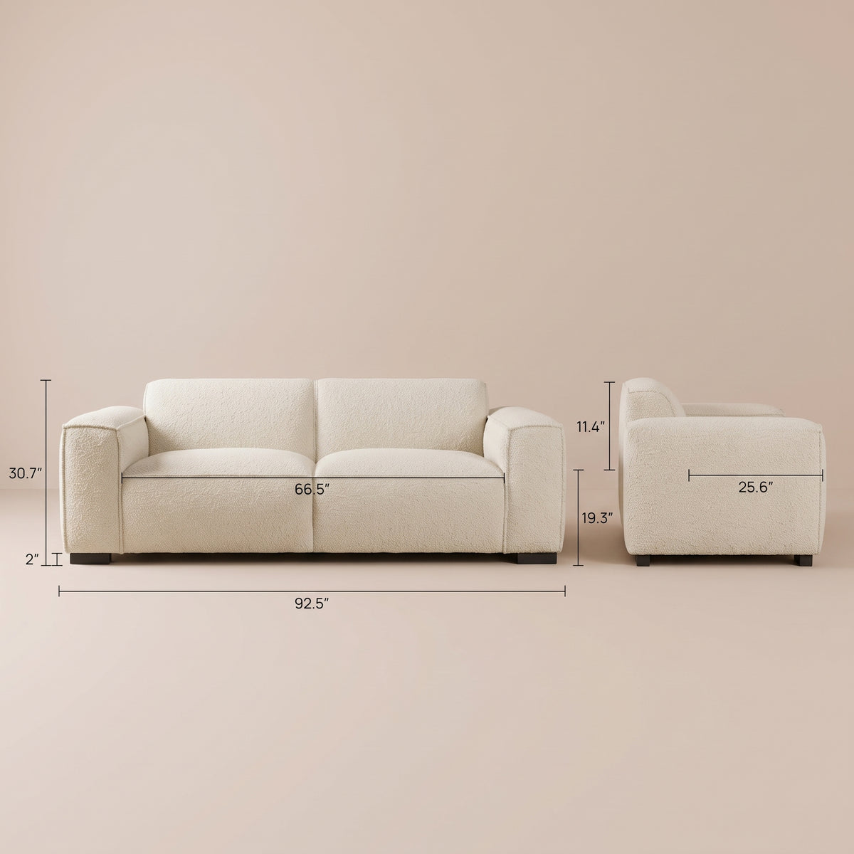 Medford Japandi Boucle Sofa with Wide Square Arms | MidinMod