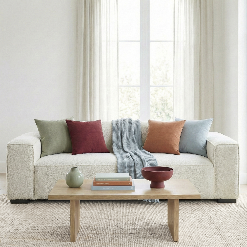 Medford Japandi Boucle Sofa with Wide Square Arms | MidinMod