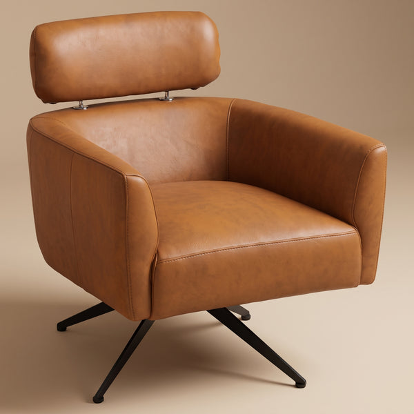 Megan Tan Leather Swivel Lounge Chair - MidinMod