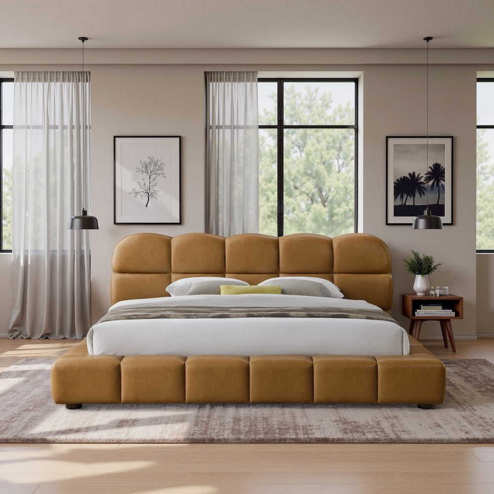 Melania Vegan Leather Biscuit-Tufted Platform Bed - MidinMod