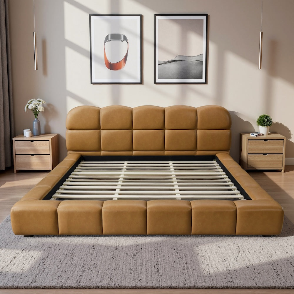 Melania Vegan Leather Biscuit-Tufted Platform Bed - MidinMod