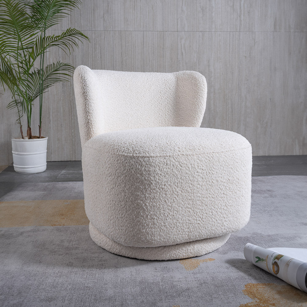 Meridian Cream Boucle Swivel Barrel Chair