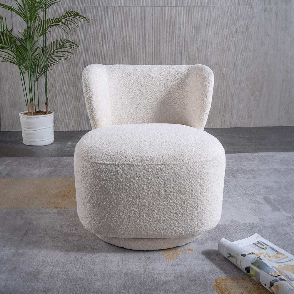 Meridian Cream Boucle Swivel Barrel Chair