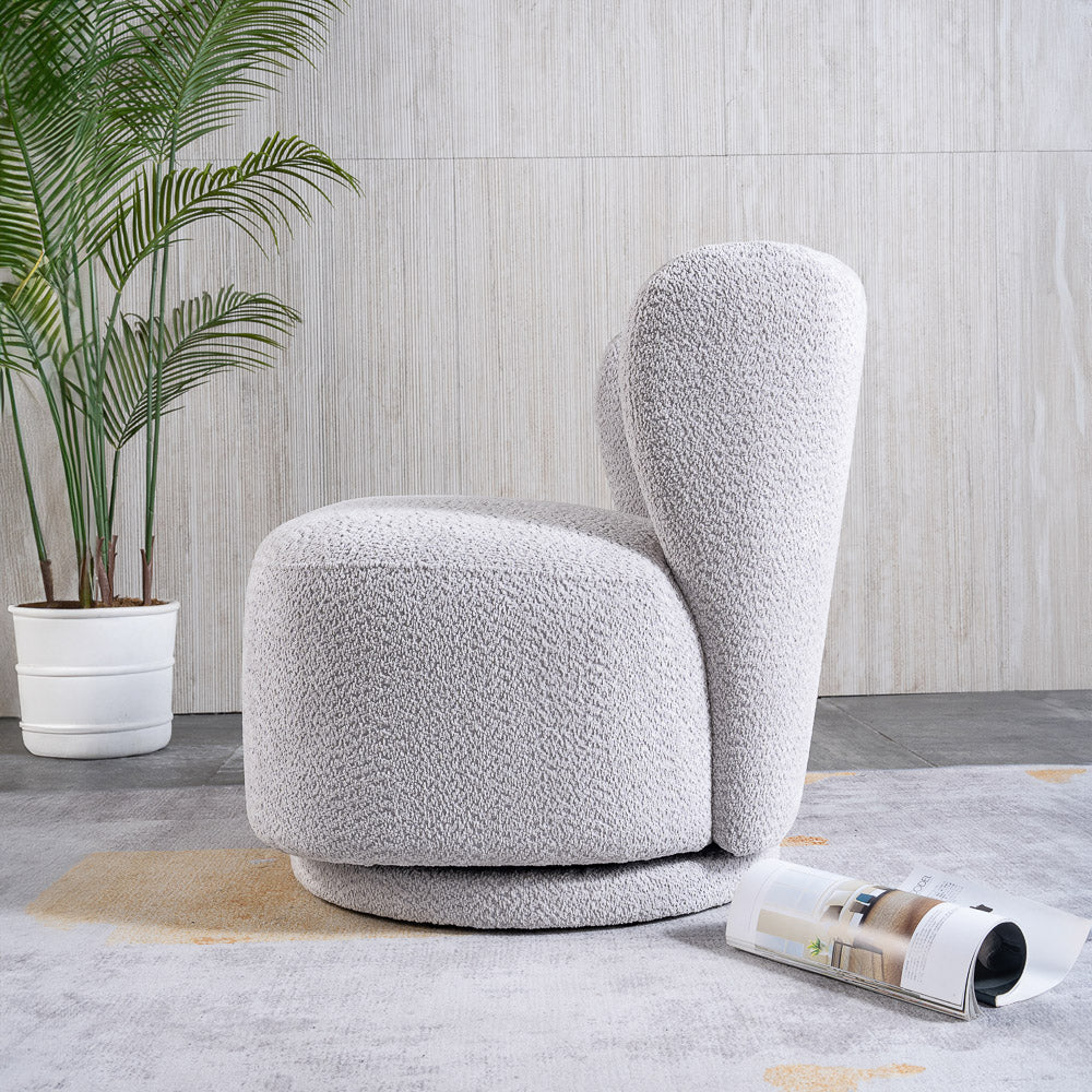 Meridian Grey Boucle Swivel Barrel Chair