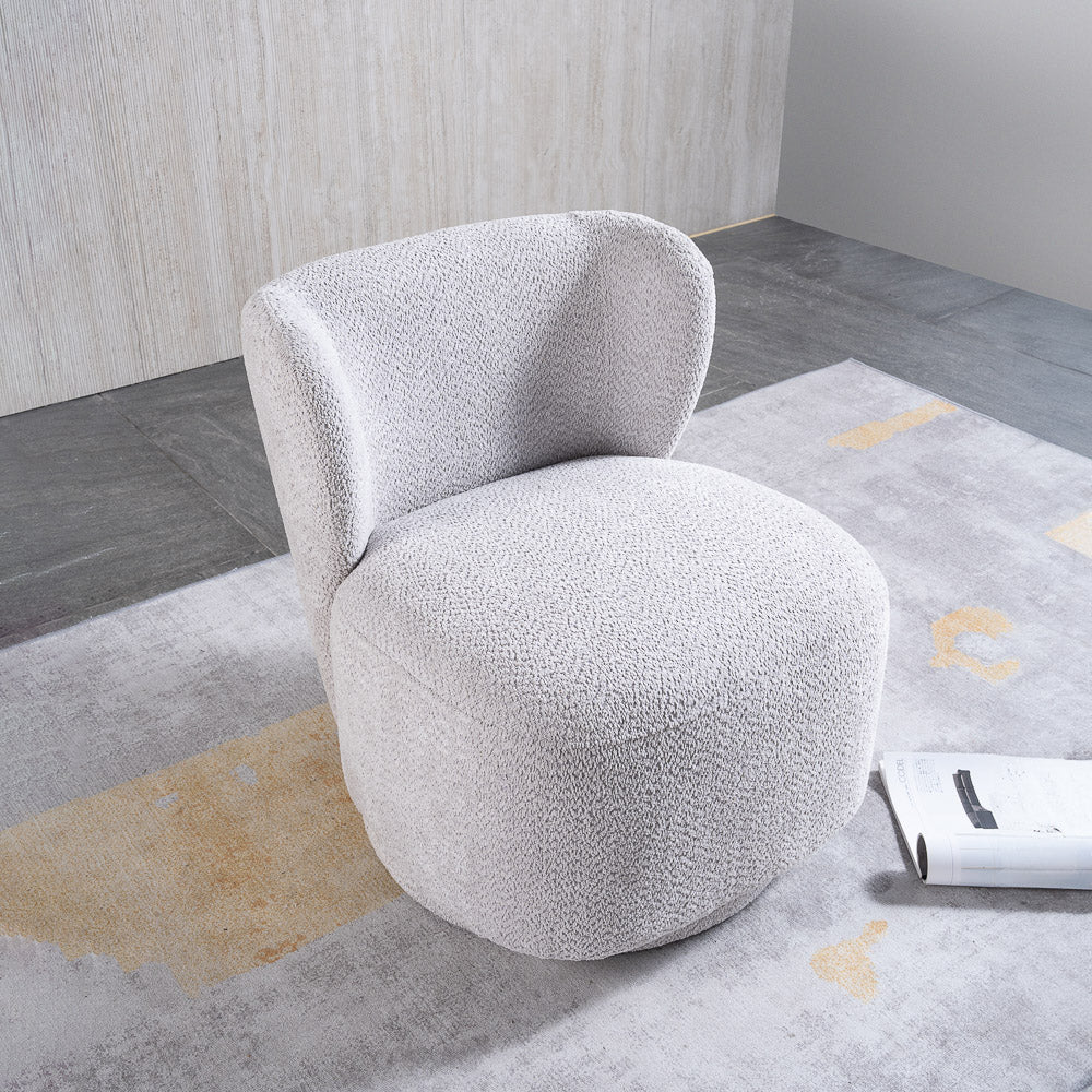 Meridian Grey Boucle Swivel Barrel Chair