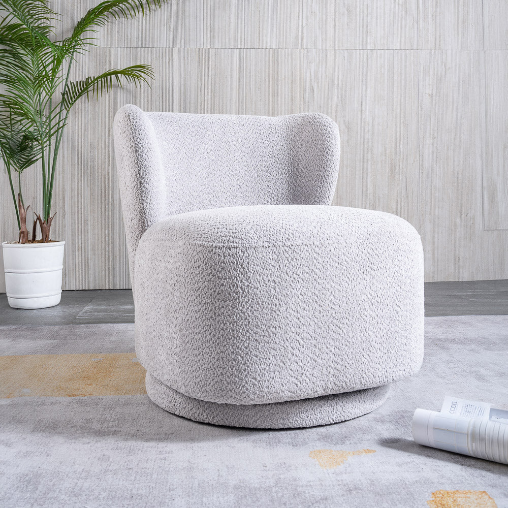 Meridian Grey Boucle Swivel Barrel Chair